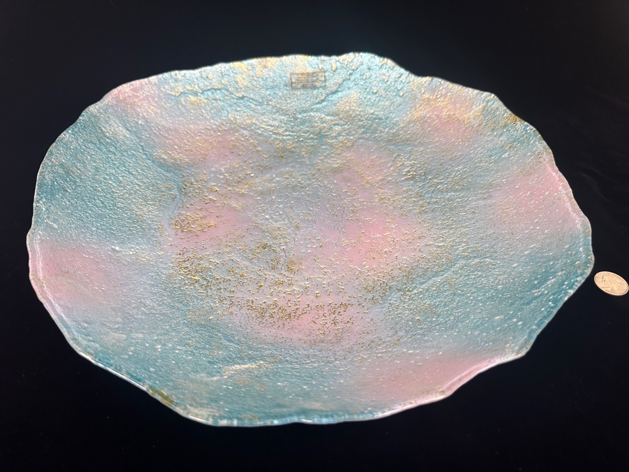 Decorative Turkish Glass Tray with Textured Surface 16'W  [Photo 4]