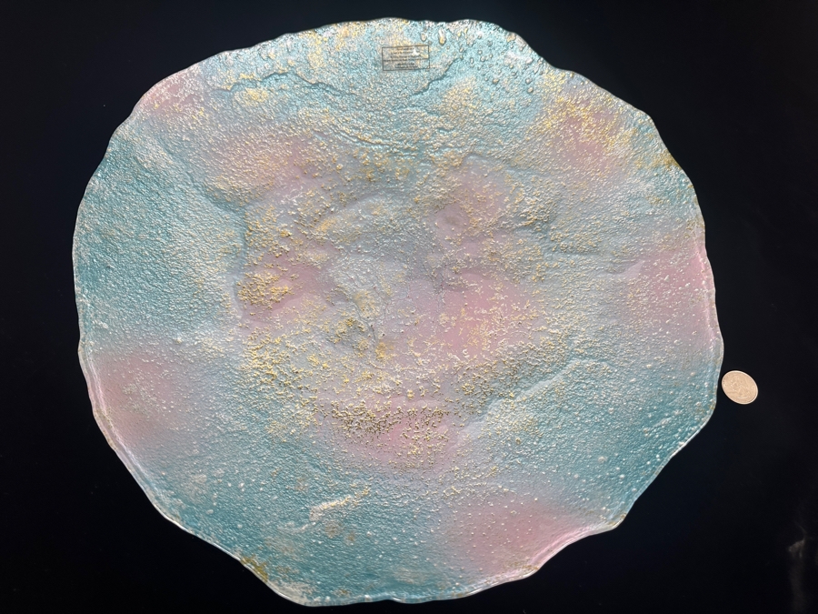 Decorative Turkish Glass Tray with Textured Surface 16'W  [Photo 2]