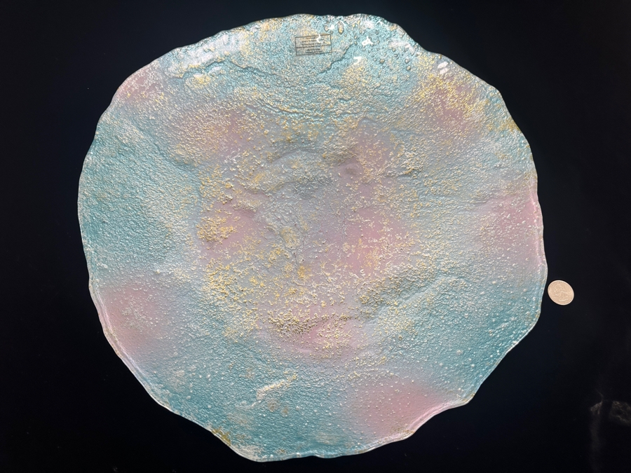 Decorative Turkish Glass Tray with Textured Surface 16'W  [Photo 3]