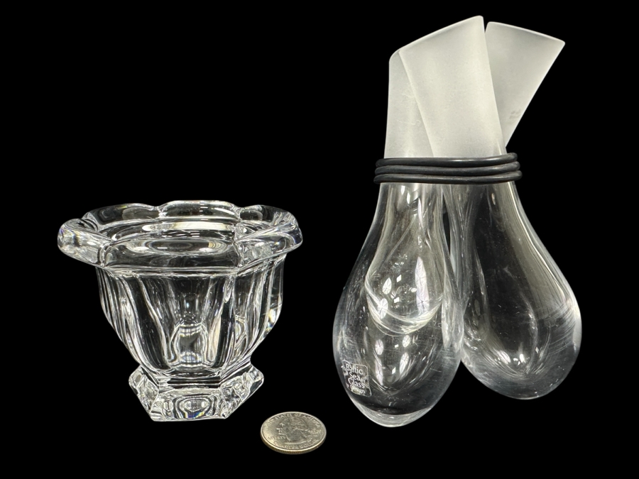 Baccarat Condiment Dish and Baltic Sea Glass Triple Vase