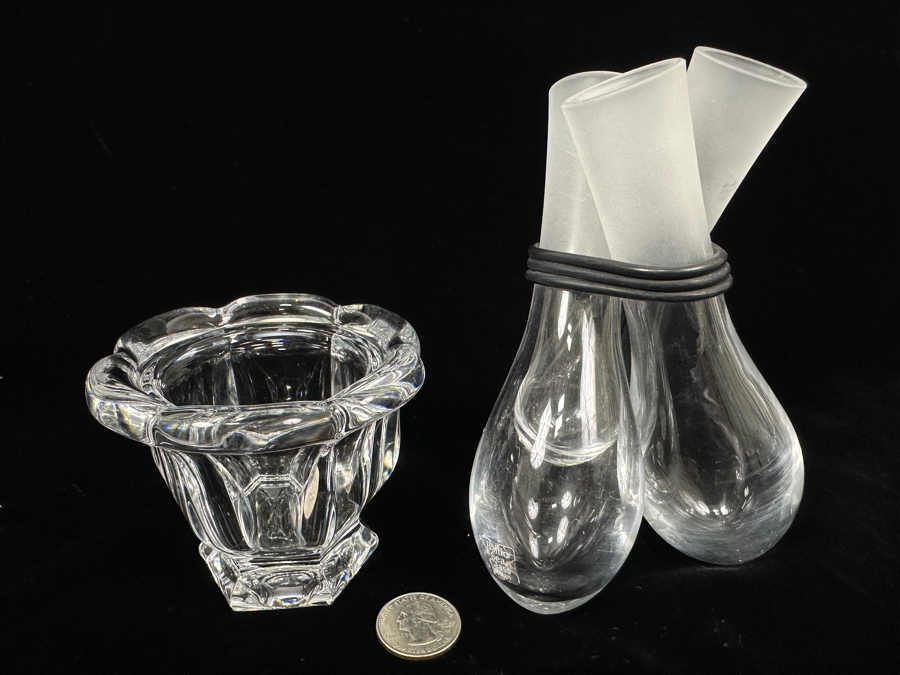 Baccarat Condiment Dish and Baltic Sea Glass Triple Vase [Photo 3]