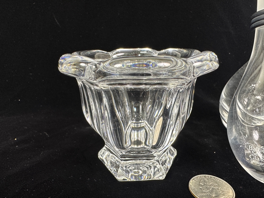 Baccarat Condiment Dish and Baltic Sea Glass Triple Vase [Photo 4]