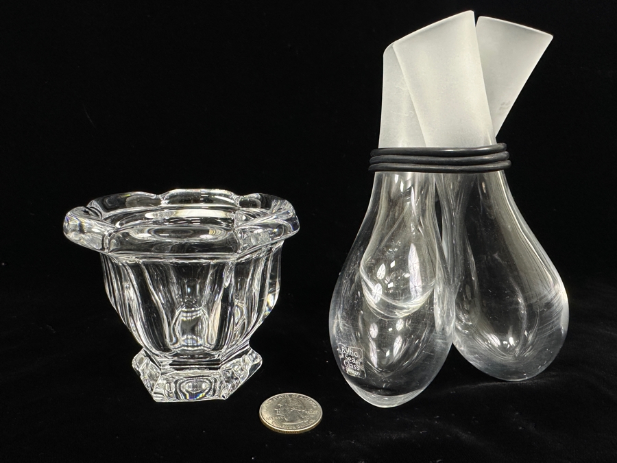 Baccarat Condiment Dish and Baltic Sea Glass Triple Vase [Photo 2]