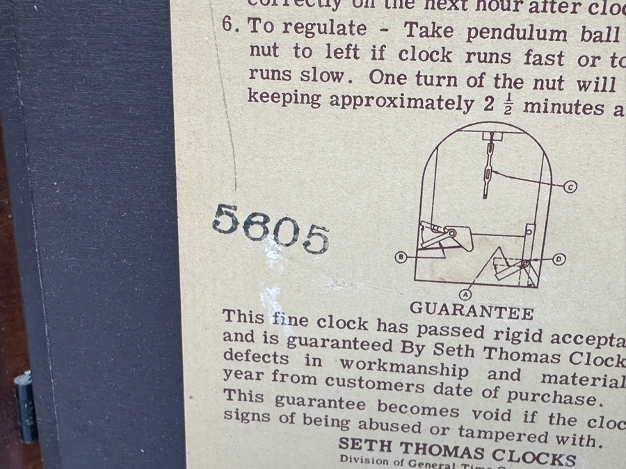 Vintage Seth Thomas Westminister Chime Mantle Clock Working with Key 20'W x 6'D x 9.5'H [Photo 11]