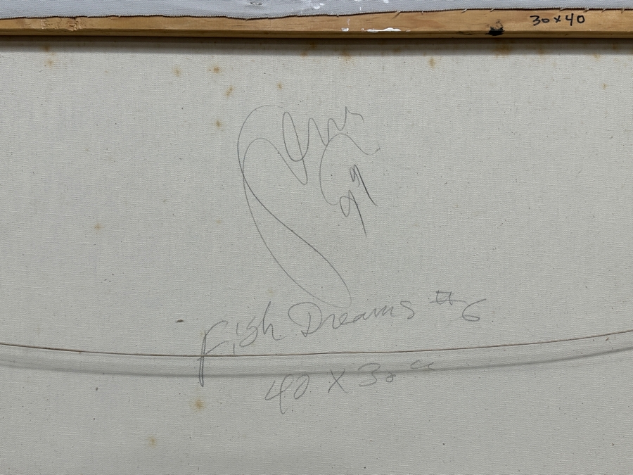 Gerrit Greve (1948-2024, Cardiff by the Sea, CA) Original Acrylic Painting On Canvas Titled 'Fish Dreams #6' 1999 Signed Verso 30' X 40' Estimate $1,200 - $1,500 [Photo 6]