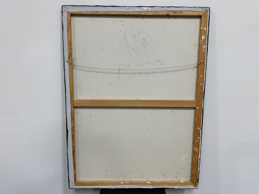 Gerrit Greve (1948-2024, Cardiff by the Sea, CA) Original Acrylic Painting On Canvas Titled 'Fish Dreams #6' 1999 Signed Verso 30' X 40' Estimate $1,200 - $1,500 [Photo 5]