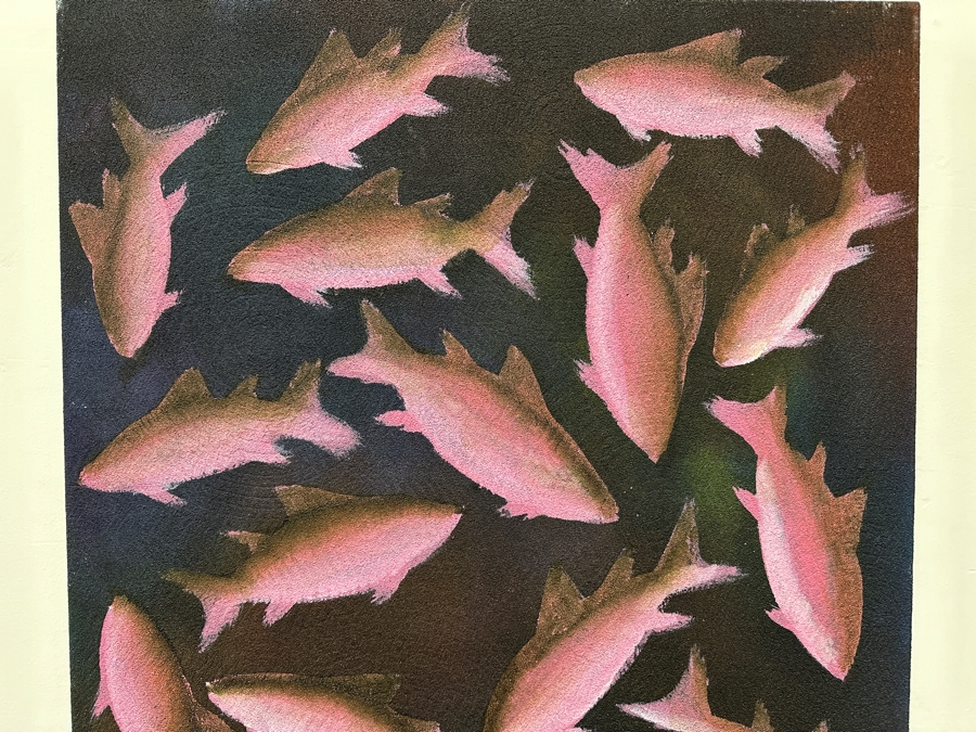 Gerrit Greve (1948-2024, Cardiff by the Sea, CA) Original Acrylic Painting On Canvas Titled 'Fish Dreams #6' 1999 Signed Verso 30' X 40' Estimate $1,200 - $1,500 [Photo 4]