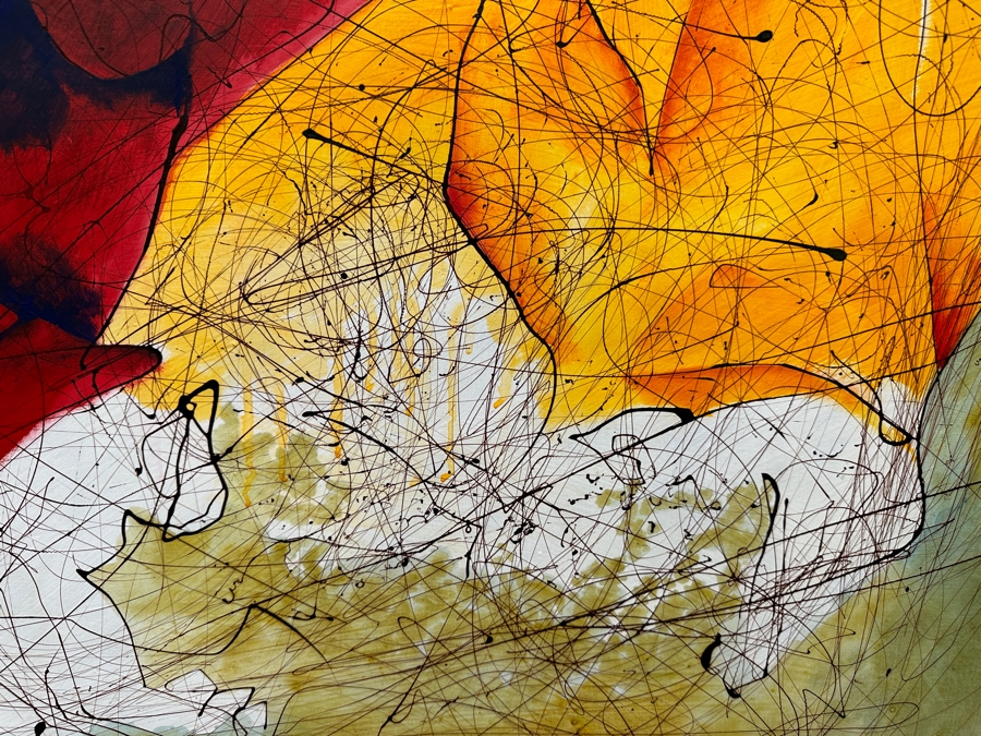 Gerrit Greve (1948-2024, Cardiff by the Sea, CA) Original Acrylic Drip Painting On Canvas Signed Lower Right 40' X 30' Estimate $1,200 - $1,500 [Photo 5]