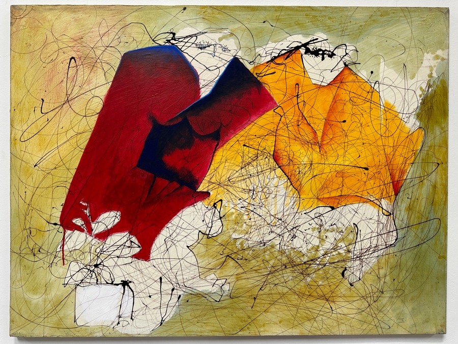Gerrit Greve (1948-2024, Cardiff by the Sea, CA) Original Acrylic Drip Painting On Canvas Signed Lower Right 40' X 30' Estimate $1,200 - $1,500 [Photo 2]