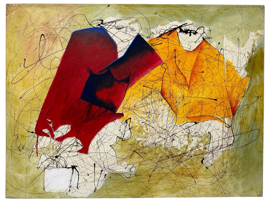 Gerrit Greve (1948-2024, Cardiff by the Sea, CA) Original Acrylic Drip Painting On Canvas Signed Lower Right 40' X 30' Estimate $1,200 - $1,500 [Photo 1]