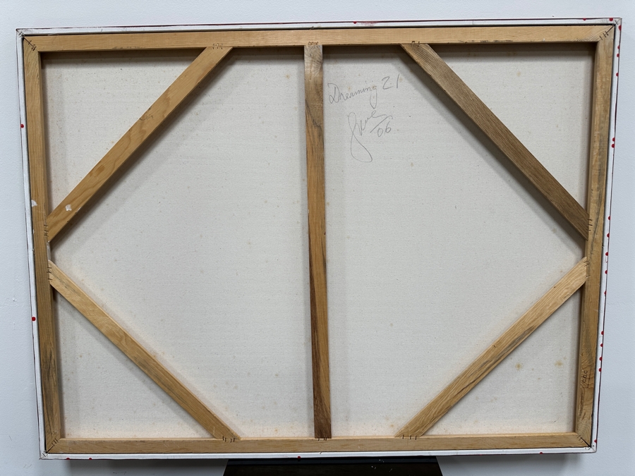 Gerrit Greve (1948-2024, Cardiff by the Sea, CA) Original Acrylic Sand Painting On Canvas Titled 'Dreaming 21' 2006 Signed Verso 40' X 30' Estimate $1,200 - $1,500 [Photo 5]