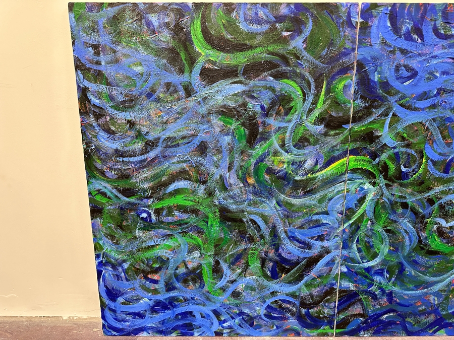 UPDATED: Gerrit Greve (1948-2024, Cardiff by the Sea, CA) Original Acrylic Painting On Canvas Titled 'Kelp Eddies #6' 1992 Signed Verso 90' X 40' Estimate $3,600 - $4,500 [Photo 3]