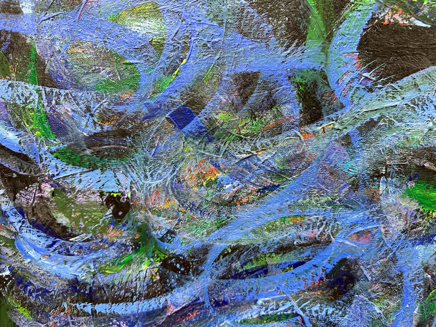 UPDATED: Gerrit Greve (1948-2024, Cardiff by the Sea, CA) Original Acrylic Painting On Canvas Titled 'Kelp Eddies #6' 1992 Signed Verso 90' X 40' Estimate $3,600 - $4,500 [Photo 4]