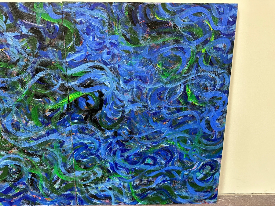 UPDATED: Gerrit Greve (1948-2024, Cardiff by the Sea, CA) Original Acrylic Painting On Canvas Titled 'Kelp Eddies #6' 1992 Signed Verso 90' X 40' Estimate $3,600 - $4,500 [Photo 5]