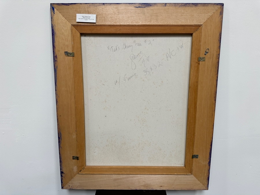 Gerrit Greve (1948-2024, Cardiff by the Sea, CA) Original Acrylic And Carbon Transfers Painting On Canvas And Wood Titled 'Ted's Cherry Tree #2' 1998 Signed Lower Right And Verso 24' X 30' Framed 32' X 38' Estimate $1,216 - $1,520 [Photo 19]