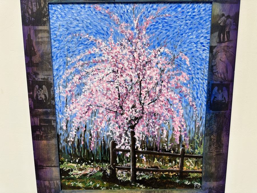 Gerrit Greve (1948-2024, Cardiff by the Sea, CA) Original Acrylic And Carbon Transfers Painting On Canvas And Wood Titled 'Ted's Cherry Tree #2' 1998 Signed Lower Right And Verso 24' X 30' Framed 32' X 38' Estimate $1,216 - $1,520 [Photo 3]