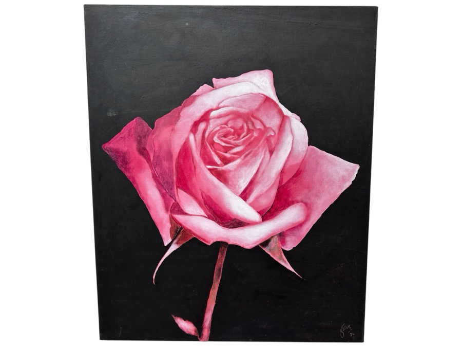 Gerrit Greve (1948-2024, Cardiff by the Sea, CA) Original Acrylic Painting On Canvas Titled 'The Pink Rose' 1974 Signed Lower Right 28' X 34' Estimate $952 - $1,190