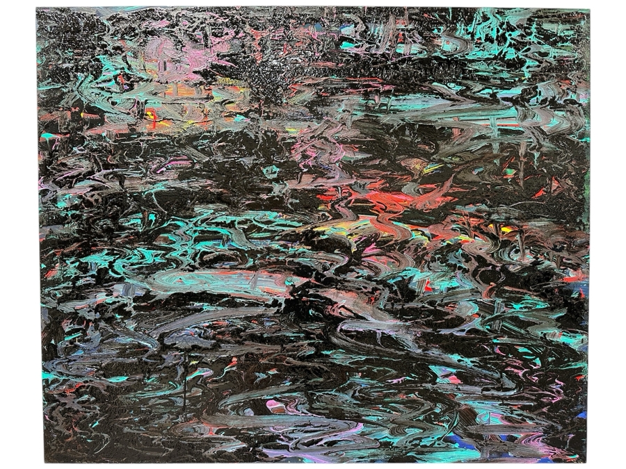 Gerrit Greve (1948-2024, Cardiff by the Sea, CA) Original Acrylic Painting On Canvas Titled 'Cultural Evidence' 1990 Signed Verso 48' X 40' Estimate $1,920 - $2,400 [Photo 1]