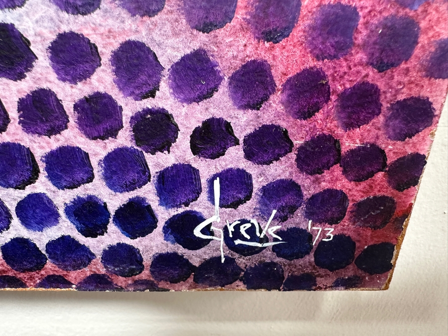 Gerrit Greve (1948-2024, Cardiff by the Sea, CA) Original Acrylic Painting On Board Titled 'Lollipop Trees' 1973 Signed Lower Right 28' X 24' Estimate $672 - $840 [Photo 5]