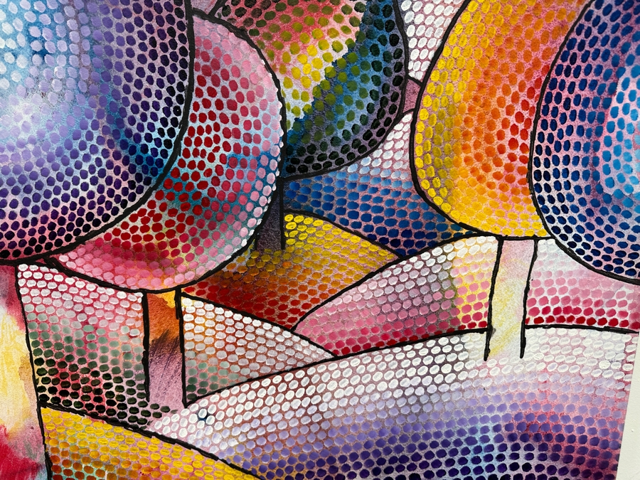 Gerrit Greve (1948-2024, Cardiff by the Sea, CA) Original Acrylic Painting On Board Titled 'Lollipop Trees' 1973 Signed Lower Right 28' X 24' Estimate $672 - $840 [Photo 4]