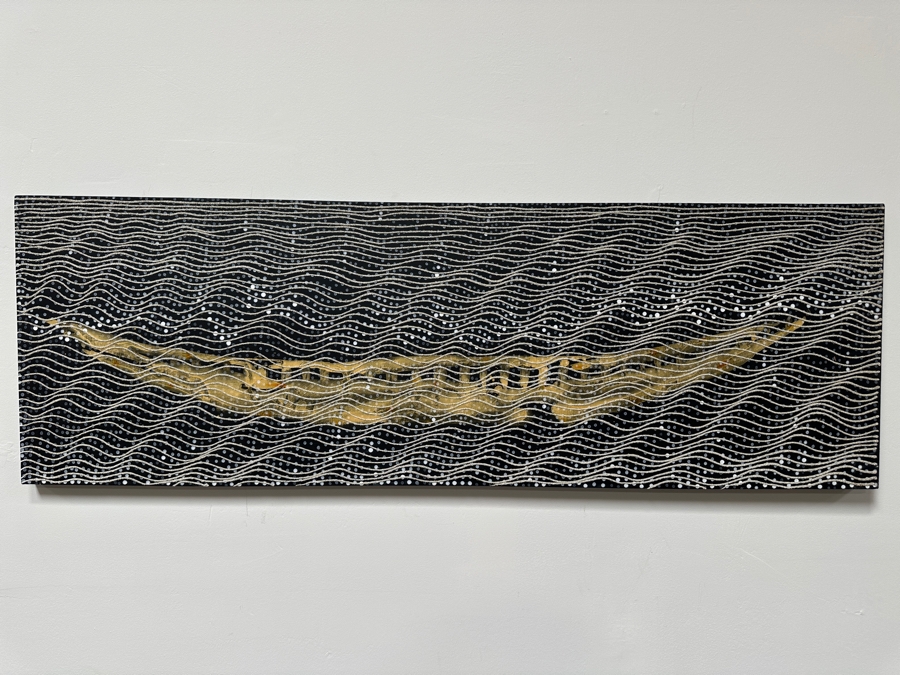 Gerrit Greve (1948-2024, Cardiff by the Sea, CA) Original Acrylic Painting On Canvas Titled 'Spirit Boat In The Rain VIII' 2007 Signed Verso 60' X 20' Estimate $1,200 - $1,500 [Photo 2]