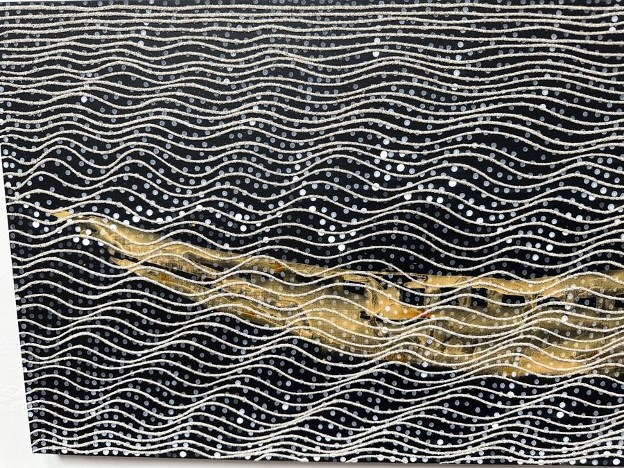 Gerrit Greve (1948-2024, Cardiff by the Sea, CA) Original Acrylic Painting On Canvas Titled 'Spirit Boat In The Rain VIII' 2007 Signed Verso 60' X 20' Estimate $1,200 - $1,500 [Photo 4]