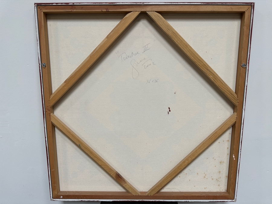 Gerrit Greve (1948-2024, Cardiff by the Sea, CA) Original Acrylic Sand Painting On Canvas Titled 'Trinitree III' 2002 Signed Verso 36' X 36' Estimate $1,296 - $1,620 [Photo 5]