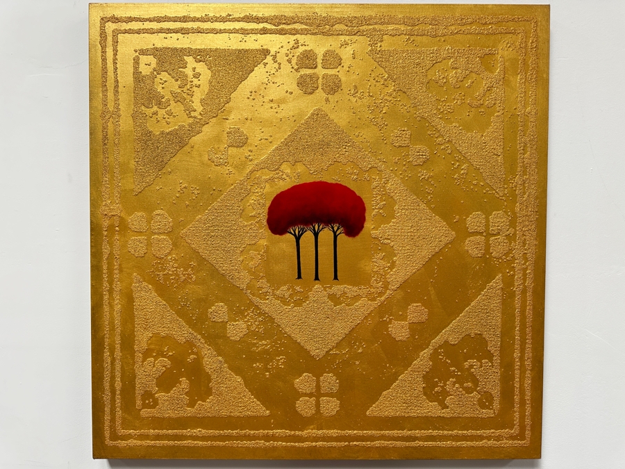 Gerrit Greve (1948-2024, Cardiff by the Sea, CA) Original Acrylic Sand Painting On Canvas Titled 'Trinitree III' 2002 Signed Verso 36' X 36' Estimate $1,296 - $1,620 [Photo 2]
