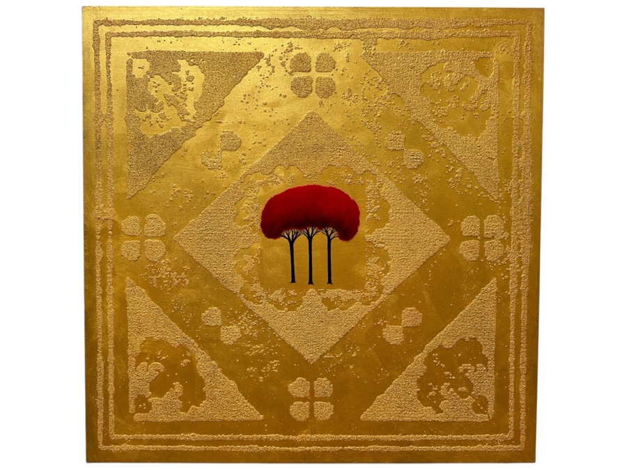 Gerrit Greve (1948-2024, Cardiff by the Sea, CA) Original Acrylic Sand Painting On Canvas Titled 'Trinitree III' 2002 Signed Verso 36' X 36' Estimate $1,296 - $1,620