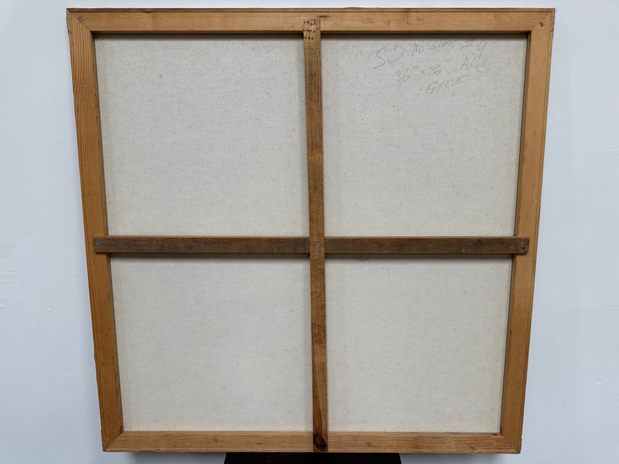 Gerrit Greve (1948-2024, Cardiff by the Sea, CA) Original Acrylic Painting On Canvas Titled 'San Diego Mission'  Signed Lower Left And Verso 36' X 36' Estimate $1,296 - $1,620 [Photo 6]