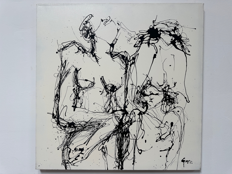 Gerrit Greve (1948-2024, Cardiff by the Sea, CA) Original Acrylic Drip Painting On Canvas Titled 'Three Women'  Signed Lower Right 36' X 36' Estimate $1,296 - $1,620 [Photo 2]