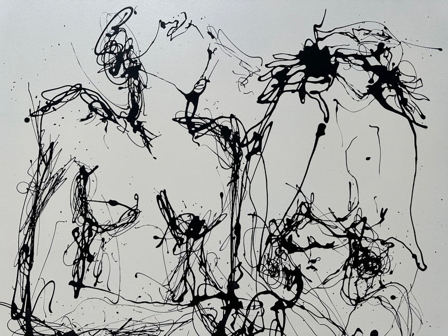 Gerrit Greve (1948-2024, Cardiff by the Sea, CA) Original Acrylic Drip Painting On Canvas Titled 'Three Women'  Signed Lower Right 36' X 36' Estimate $1,296 - $1,620 [Photo 3]