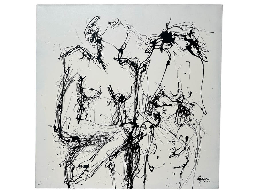 Gerrit Greve (1948-2024, Cardiff by the Sea, CA) Original Acrylic Drip Painting On Canvas Titled 'Three Women'  Signed Lower Right 36' X 36' Estimate $1,296 - $1,620