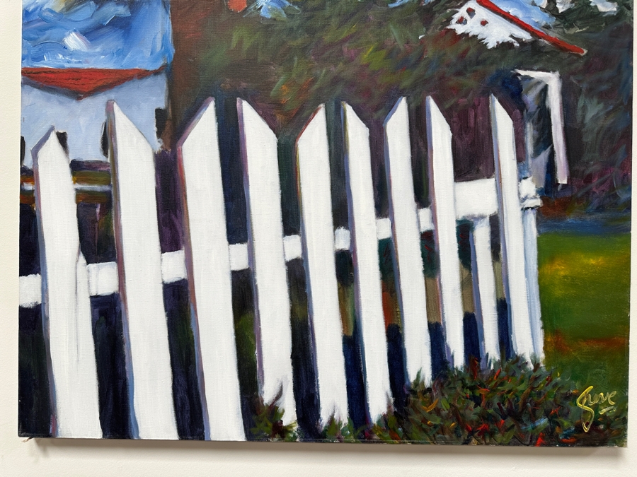 Gerrit Greve (1948-2024, Cardiff by the Sea, CA) Original Acrylic Painting On Canvas Titled 'Picket Fence In Cardiff #2'  Signed Lower Right 36' X 36' Estimate $1,296 - $1,620 [Photo 3]