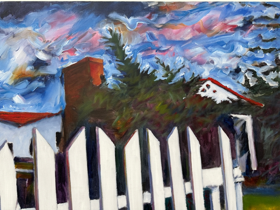 Gerrit Greve (1948-2024, Cardiff by the Sea, CA) Original Acrylic Painting On Canvas Titled 'Picket Fence In Cardiff #2'  Signed Lower Right 36' X 36' Estimate $1,296 - $1,620 [Photo 4]