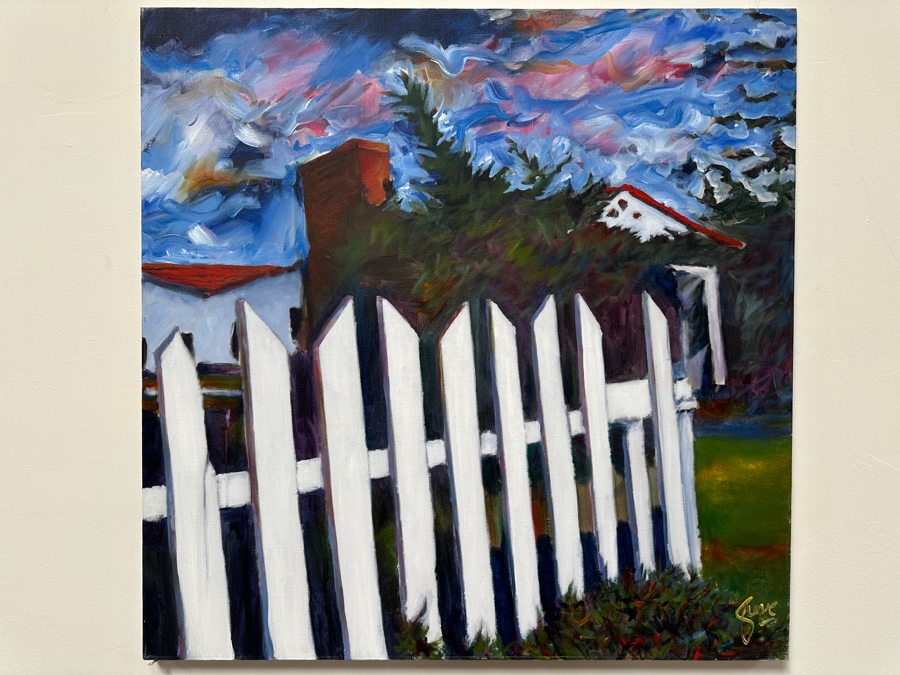 Gerrit Greve (1948-2024, Cardiff by the Sea, CA) Original Acrylic Painting On Canvas Titled 'Picket Fence In Cardiff #2'  Signed Lower Right 36' X 36' Estimate $1,296 - $1,620 [Photo 2]
