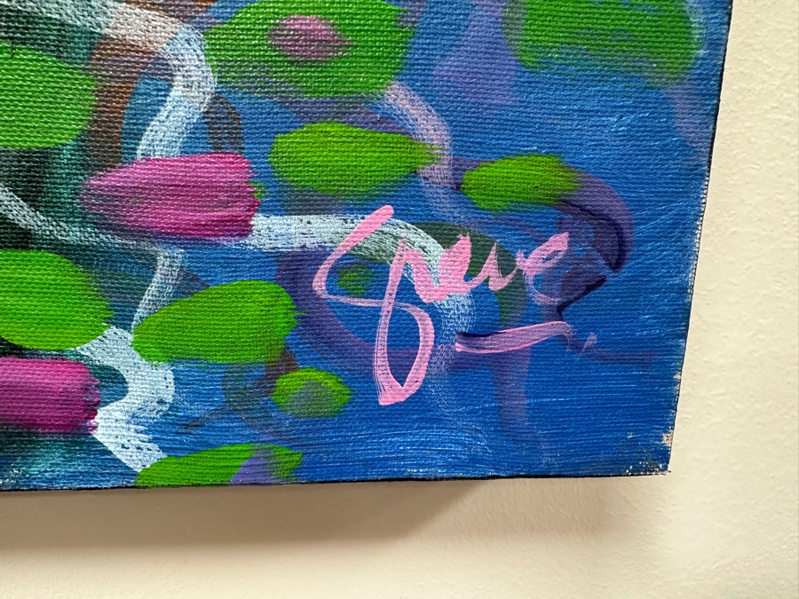 Gerrit Greve (1948-2024, Cardiff by the Sea, CA) Original Acrylic Painting On Canvas Titled 'Raindrops' 1990 Signed Lower Right And Verso 36' X 36' Estimate $1,296 - $1,620 [Photo 5]