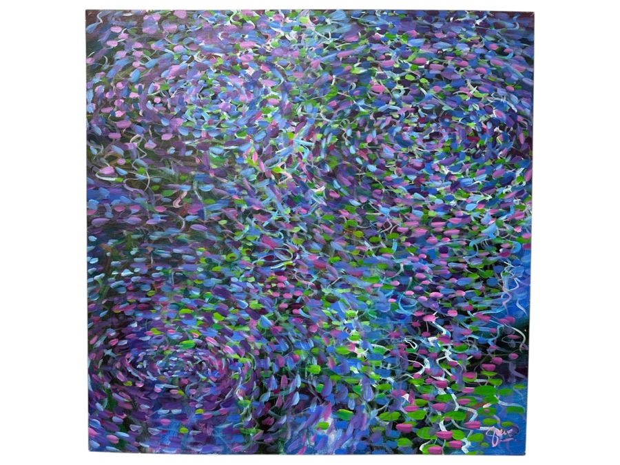 Gerrit Greve (1948-2024, Cardiff by the Sea, CA) Original Acrylic Painting On Canvas Titled 'Raindrops' 1990 Signed Lower Right And Verso 36' X 36' Estimate $1,296 - $1,620