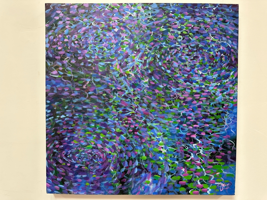 Gerrit Greve (1948-2024, Cardiff by the Sea, CA) Original Acrylic Painting On Canvas Titled 'Raindrops' 1990 Signed Lower Right And Verso 36' X 36' Estimate $1,296 - $1,620 [Photo 2]