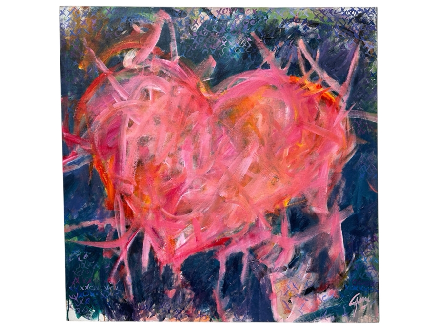 Gerrit Greve (1948-2024, Cardiff by the Sea, CA) Original Acrylic Painting On Canvas Titled 'Love Letter Heart'  Signed Lower Right 36' X 36' Estimate $1,296 - $1,620