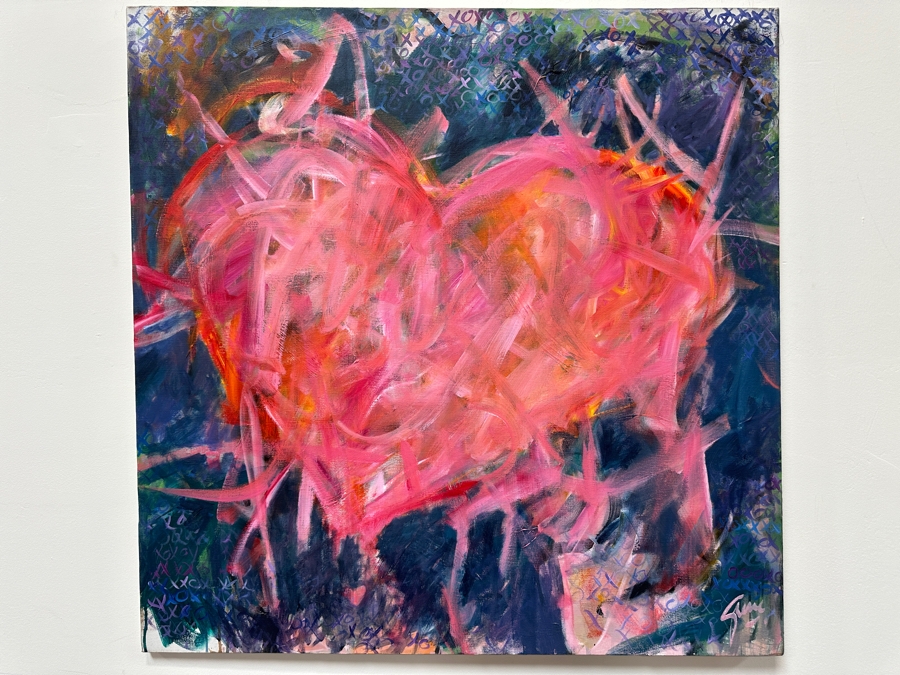 Gerrit Greve (1948-2024, Cardiff by the Sea, CA) Original Acrylic Painting On Canvas Titled 'Love Letter Heart'  Signed Lower Right 36' X 36' Estimate $1,296 - $1,620 [Photo 2]