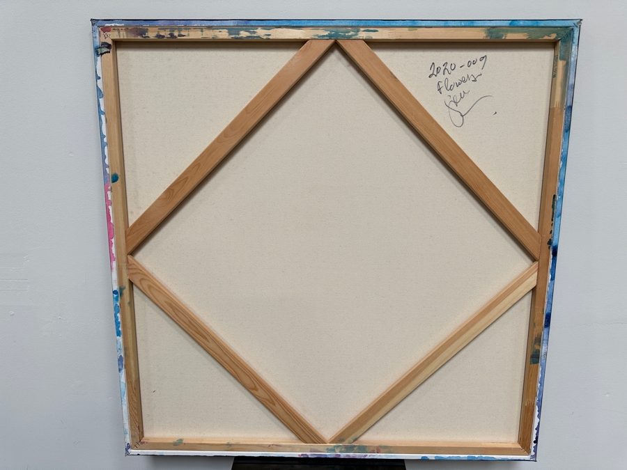 Gerrit Greve (1948-2024, Cardiff by the Sea, CA) Original Acrylic Painting On Canvas Titled 'Flowers 9' 2020 Signed Verso 36' X 36' Estimate $1,296 - $1,620 [Photo 5]