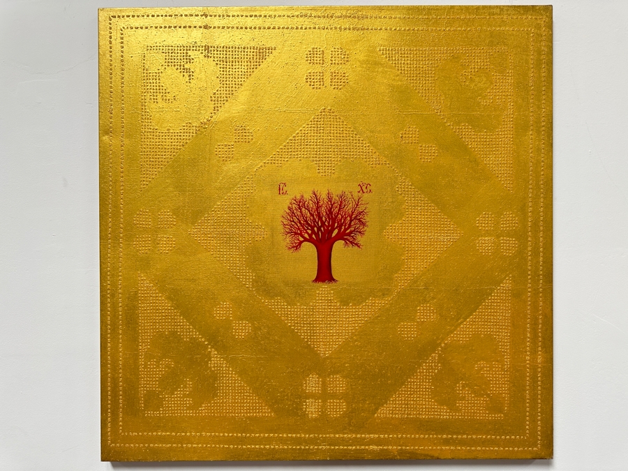 Gerrit Greve (1948-2024, Cardiff by the Sea, CA) Original Acrylic Sand Painting On Canvas Titled 'Jesus Christus: The Crucifixion' 2001 Signed Verso 36' X 36' Estimate $1,296 - $1,620 [Photo 2]