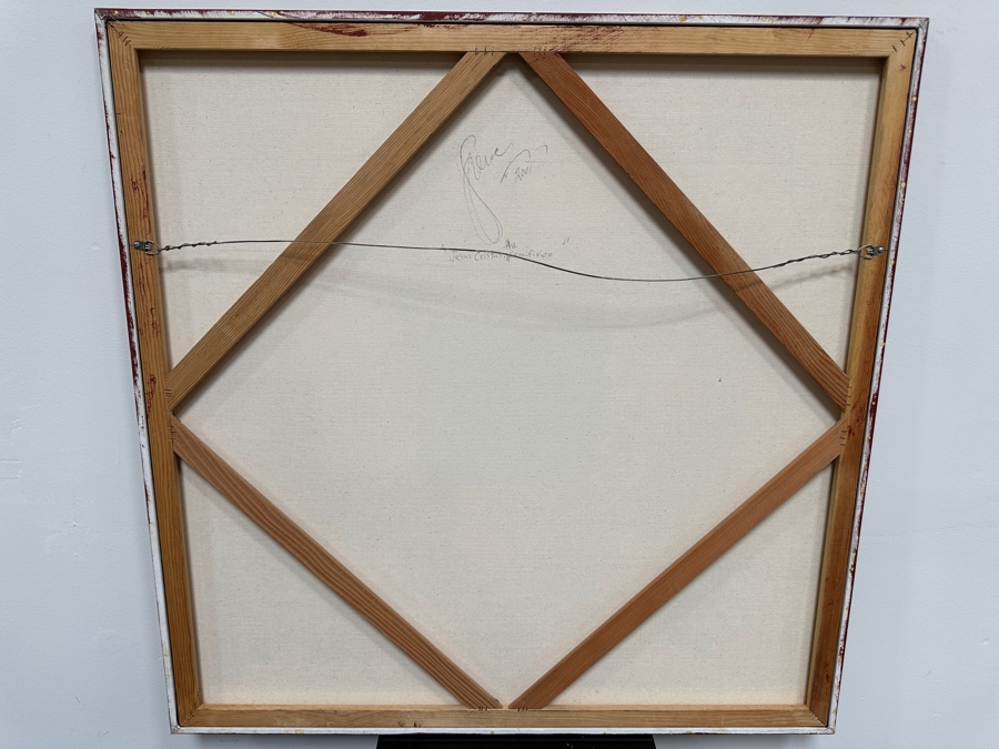 Gerrit Greve (1948-2024, Cardiff by the Sea, CA) Original Acrylic Sand Painting On Canvas Titled 'Jesus Christus: The Crucifixion' 2001 Signed Verso 36' X 36' Estimate $1,296 - $1,620 [Photo 6]