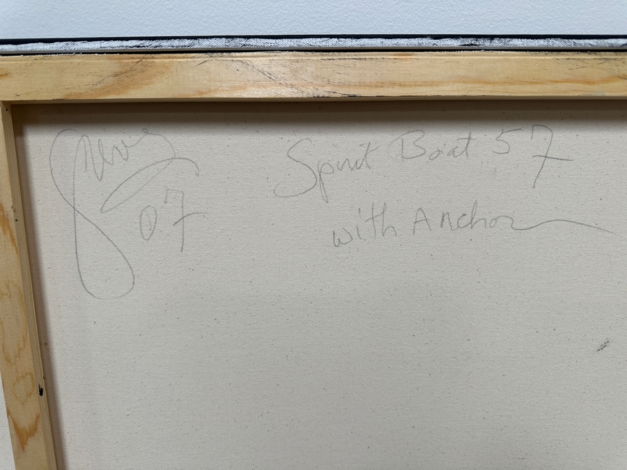 Gerrit Greve (1948-2024, Cardiff by the Sea, CA) Original Acrylic Painting On Canvas Titled 'Spirit Boat With Anchor 57' 2007 Signed Verso 48' X 24' Estimate $1,152 - $1,440 [Photo 7]