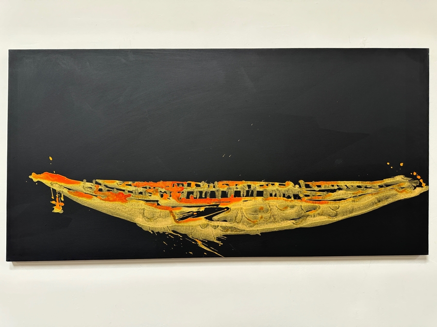 Gerrit Greve (1948-2024, Cardiff by the Sea, CA) Original Acrylic Painting On Canvas Titled 'Spirit Boat With Anchor 57' 2007 Signed Verso 48' X 24' Estimate $1,152 - $1,440 [Photo 2]