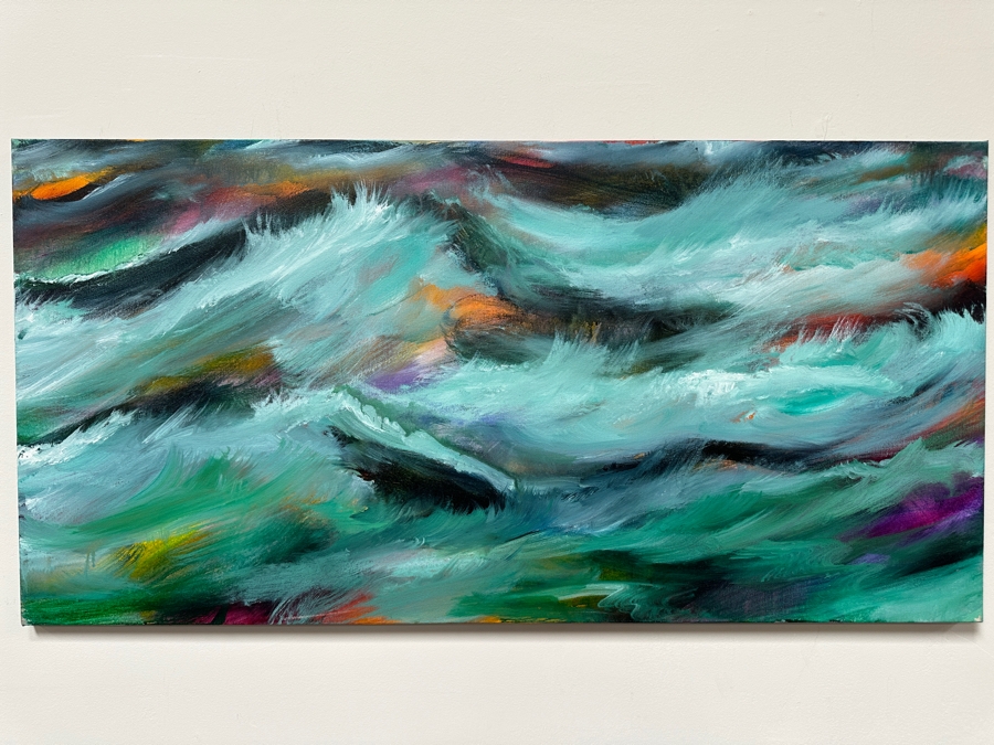 Gerrit Greve (1948-2024, Cardiff by the Sea, CA) Original Acrylic Painting On Canvas Titled 'Fantasy Seas' 2015 Signed Verso 48' X 24' Estimate $1,152 - $1,440 [Photo 2]