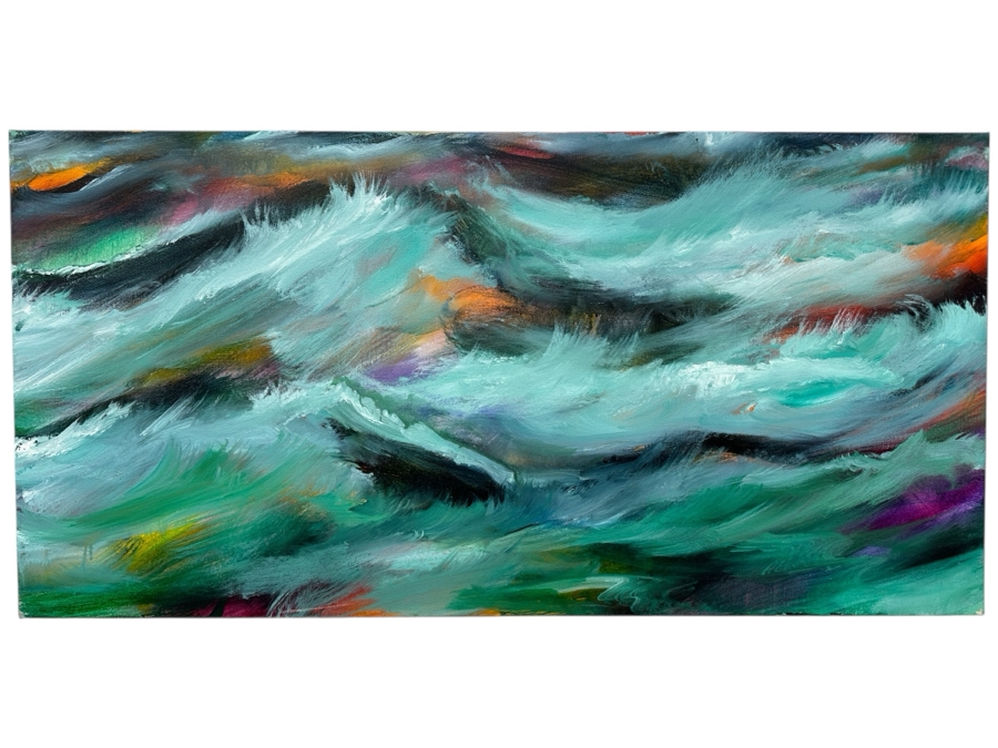 Gerrit Greve (1948-2024, Cardiff by the Sea, CA) Original Acrylic Painting On Canvas Titled 'Fantasy Seas' 2015 Signed Verso 48' X 24' Estimate $1,152 - $1,440 [Photo 1]