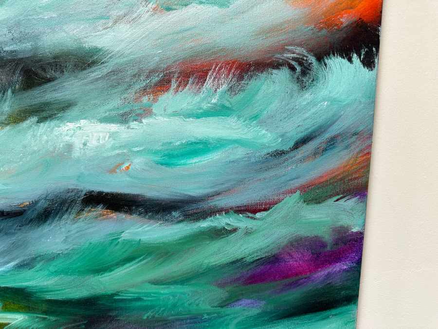 Gerrit Greve (1948-2024, Cardiff by the Sea, CA) Original Acrylic Painting On Canvas Titled 'Fantasy Seas' 2015 Signed Verso 48' X 24' Estimate $1,152 - $1,440 [Photo 4]