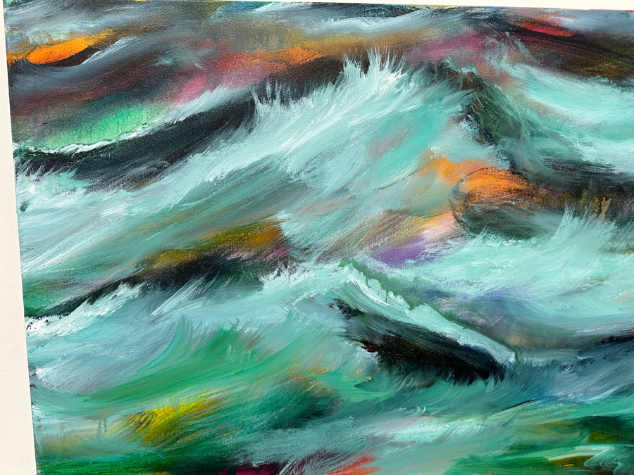 Gerrit Greve (1948-2024, Cardiff by the Sea, CA) Original Acrylic Painting On Canvas Titled 'Fantasy Seas' 2015 Signed Verso 48' X 24' Estimate $1,152 - $1,440 [Photo 3]